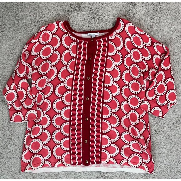 Isaac Mizrahi Live! Womens Red/White Geometric Button Front Cardigan Sweater 1X - Picture 6 of 13